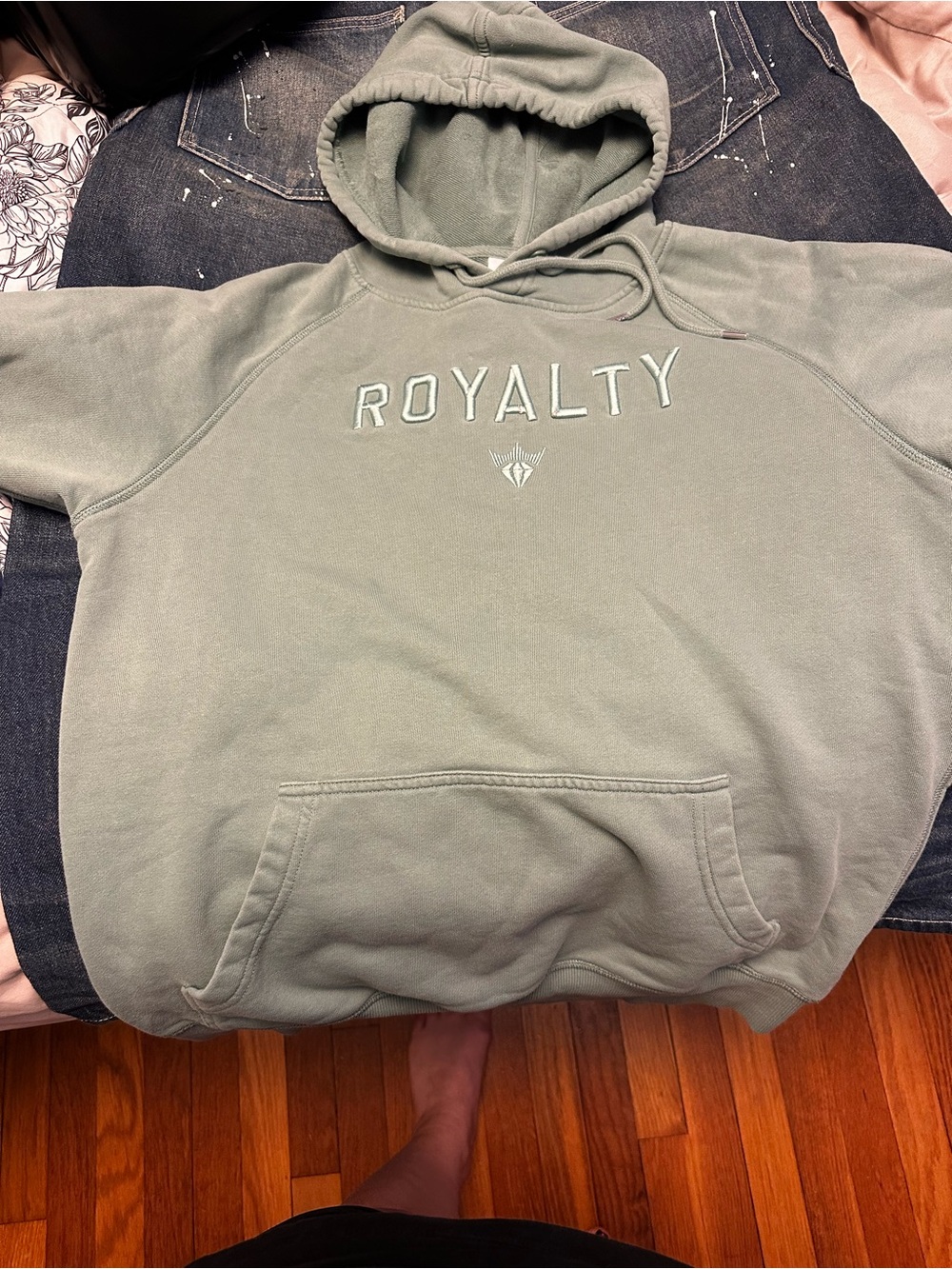 Royalty For Me Sage Green Crewneck Hoodie with Embroidered Logo